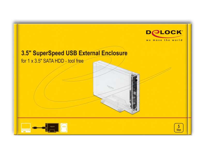 DeLock External Enclosure for 3.5″ SATA HDD Transparent