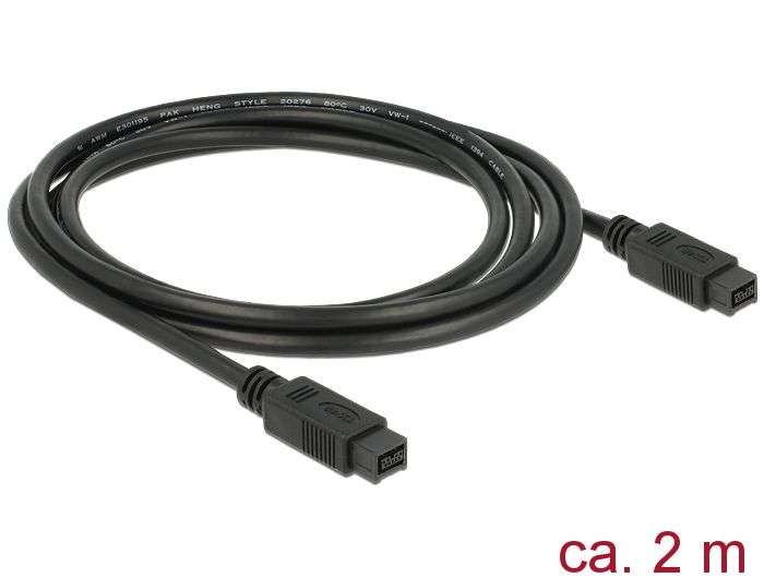 DeLock FireWire 9 pin male > 9 pin male 2m Cable Black
