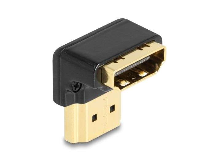 DeLock HDMI Adapter male to female 90° downwards angled 8K 60 Hz metal Black