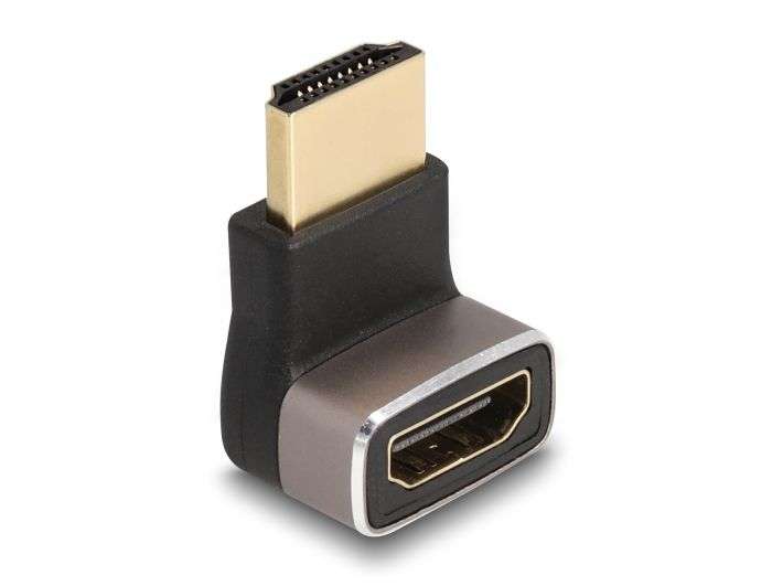 DeLock HDMI Adapter male to female 90° downwards angled 8K 60Hz Grey metal