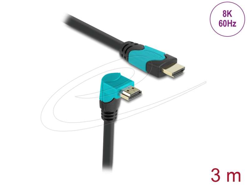 DeLock High Speed HDMI cable male straight to male 90° downwards angled 48 Gbps 8K 60Hz 3m Black