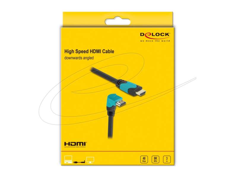 DeLock High Speed HDMI cable male straight to male 90° downwards angled 48 Gbps 8K 60Hz 3m Black