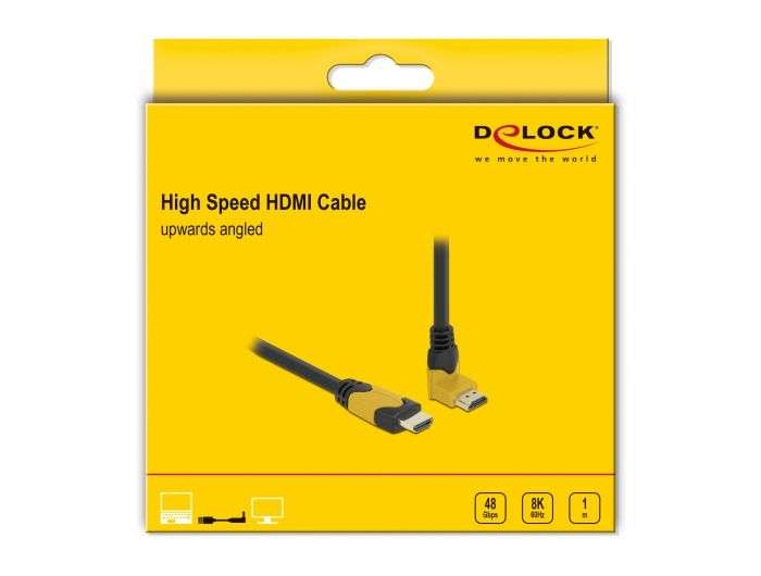DeLock High Speed HDMI cable male straight to male 90° upwards angled 48 Gbps 8K 60 Hz 1m Black/Yellow