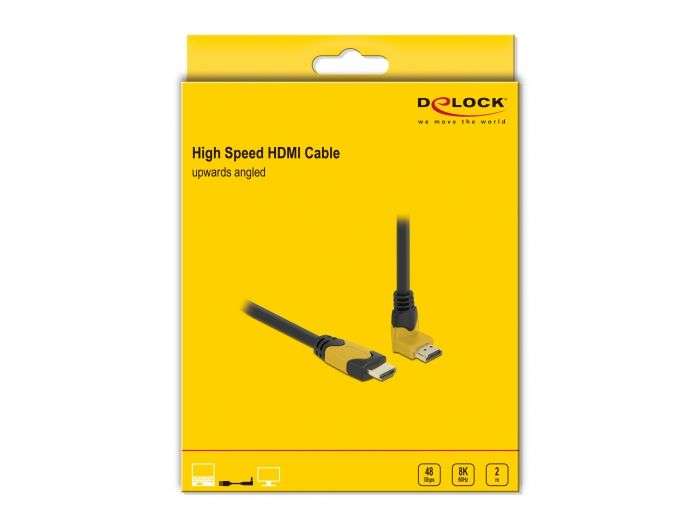 DeLock High Speed HDMI cable male straight to male 90° upwards angled 48 Gbps 8K 60Hz 2m Black