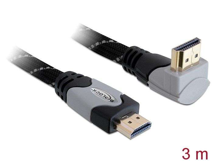 DeLock High Speed HDMI with Ethernet – HDMI A male > HDMI A male angled 4K 3m Cable Black