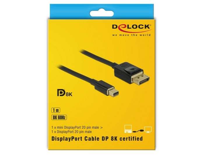 DeLock Mini DisplayPort to DisplayPort cable 8K 60 Hz 1m DP 8K certified