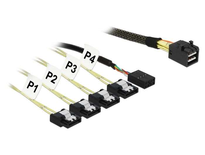DeLock Mini SAS SFF-8643 > 4 x SATA 7 pin + Sideband 0.5 m metal cable