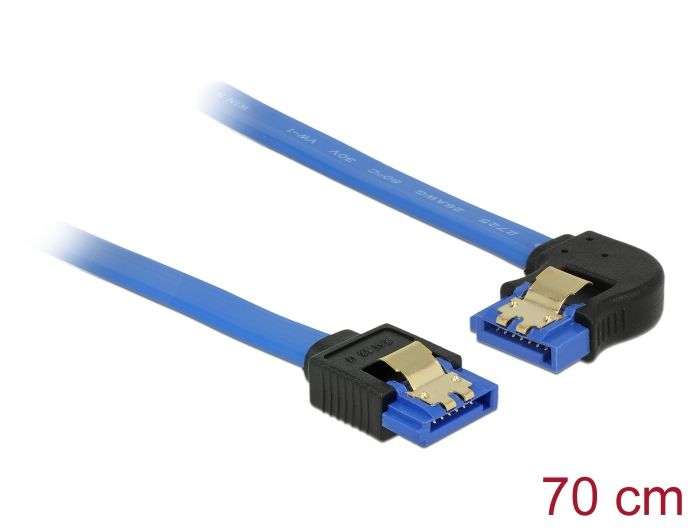 DeLock SATA 6 Gb/s receptacle straight > SATA receptacle left angled 70cm blue with gold clips Cable
