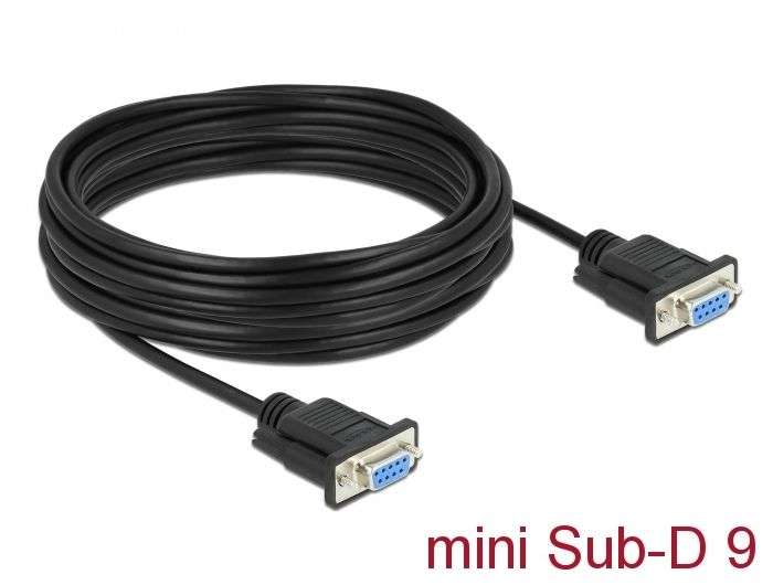 DeLock RS-232 D-Sub9 female to female null modem with narrow plug housing Serial Cable 10m Black