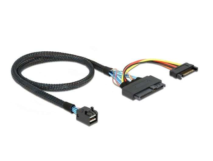 DeLock SFF-8643 male > U.2 SFF-8639 female + SATA power connector 50cm Cable Black