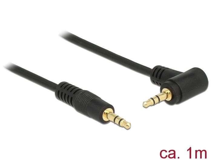 DeLock Stereo Jack Cable 3.5 mm 3 pin male > male angled 1m Black