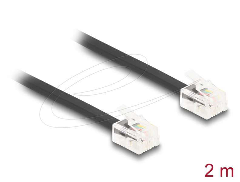 DeLock Telephone Cable RJ11 plug to RJ11 plug 2m Black