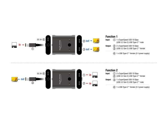 DeLock USB 10 Gbps USB Type-C Switch 2 to 1 bidirectional 8K