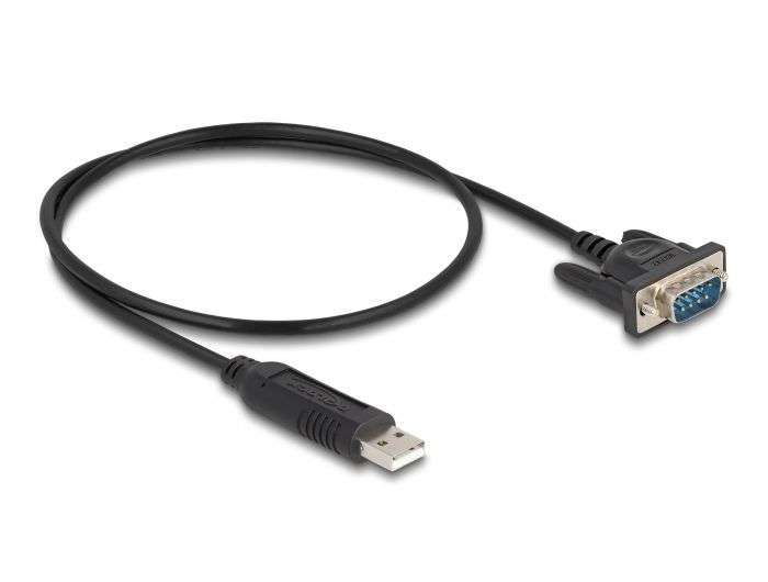 DeLock USB 2.0 to serial RS-232 adapter D-Sub 9 male with compact connector housing 50 cm FTDI Black