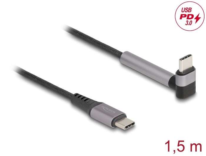 DeLock USB 2.0 Cable USB Type-C male to male angled with stand function PD 3.0 60W 1,5m Black