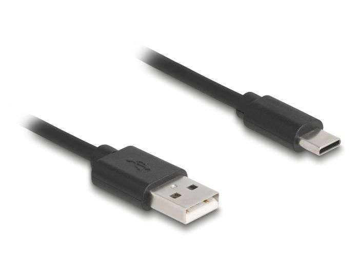 DeLock USB 2.0 Coiled Cable USB Type-A male to USB Type-C male 0,45 m to 0,75m Black