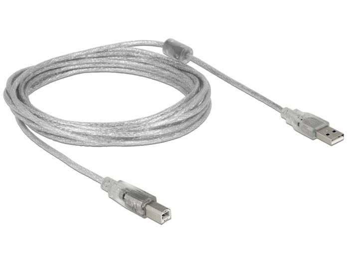 DeLock USB 2.0 Type-A male > USB 2.0 Type-B male 5m Transparent Cable