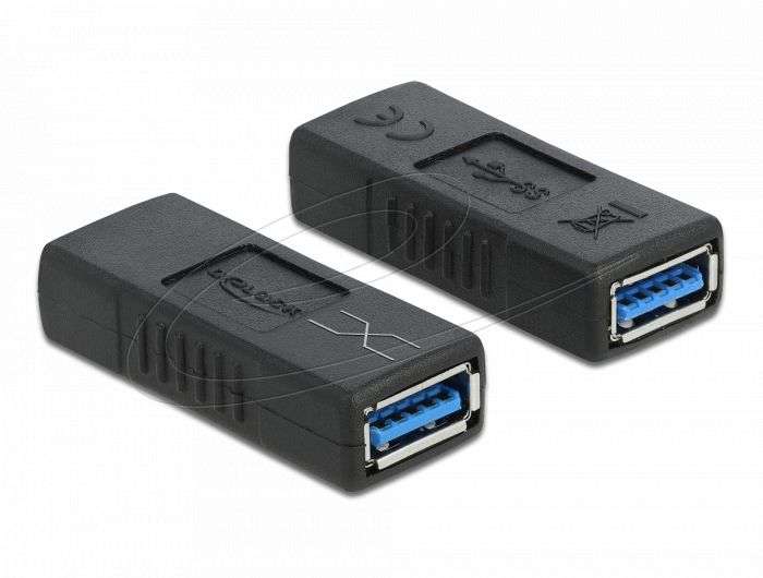 DeLock USB 3.0 Adapter Type-A female to Type-A female (crossed) Black