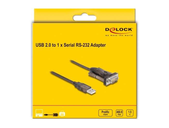 DeLock USB-A 2.0 to RS-232 D-Sub 9 cable male/male 1,5 m Black