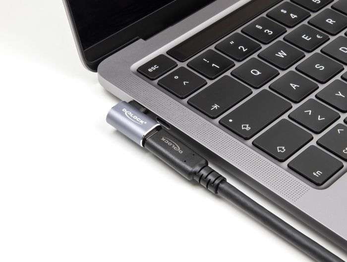 DeLock USB Adapter 40 Gbps USB Type-C™ PD 3.1 240 W male to female angled left / right 8K 60Hz metal Purple