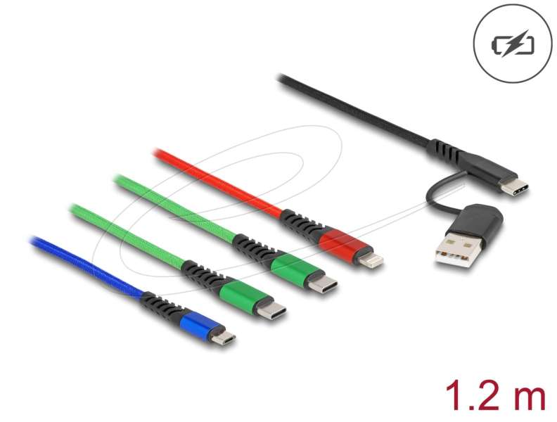 DeLock USB Charging Cable 4in1 USB Type-A + USB-C to Lightning/microUSB/2xUSB Type-C 1,2m Black