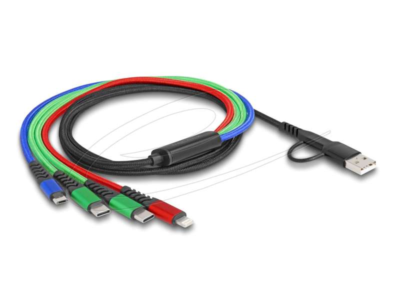 DeLock USB Charging Cable 4in1 USB Type-A + USB-C to Lightning/microUSB/2xUSB Type-C 1,2m Black
