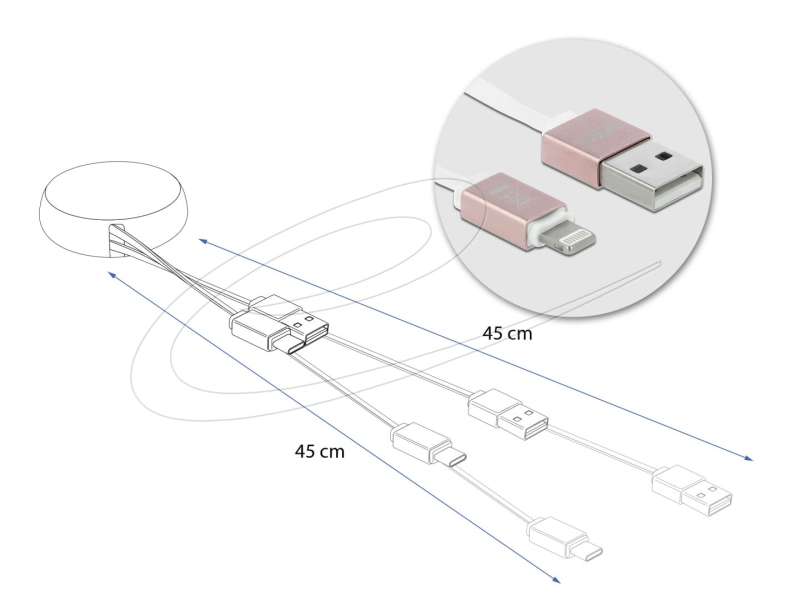 DeLock USB Retractable Cable Type-A to Lightning™ White/Pale Pink