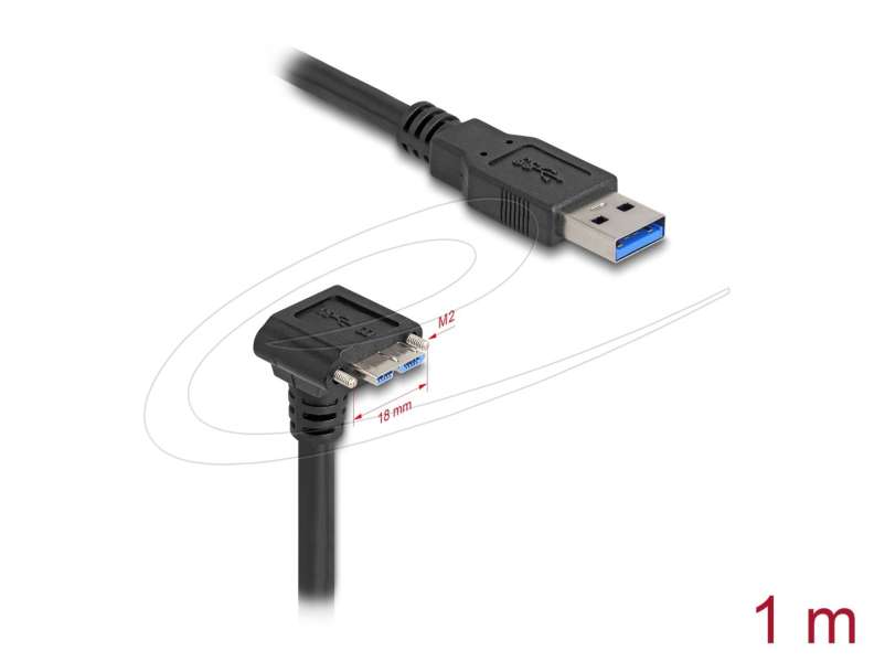 DeLock USB Type-A male straight to USB Micro-B male 90° angled cable 1m Black