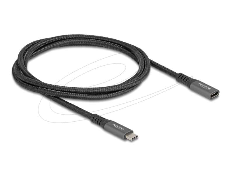 DeLock USB Type-C male to female PD 3.0 100W cable 1m Grey Metal