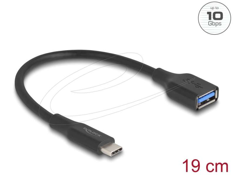 DeLock USB Type-C male to Type-A female adapter cable 0,19m Black