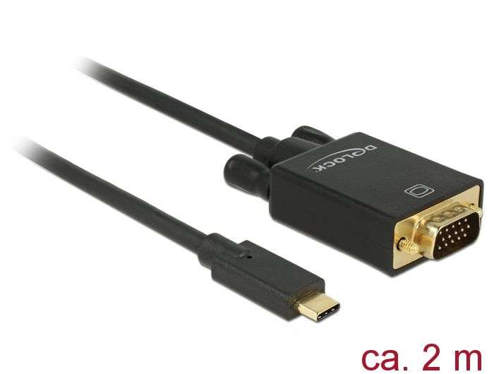DeLock USB Type-C male > VGA male (DP Alt Mode) Full HD 1080p 2m Black Cable