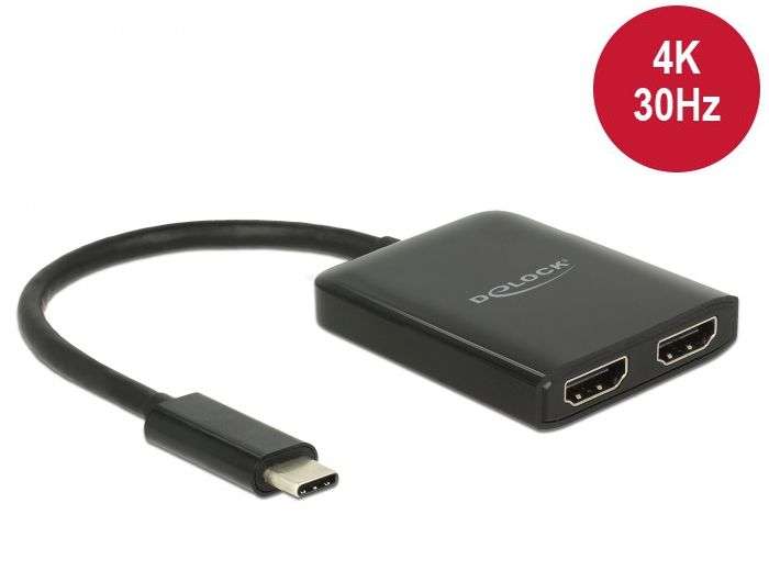 DeLock USB Type-C Splitter (DP Alt Mode) > 2x HDMI out 4K 30Hz