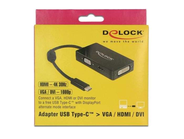 DeLock USB Type-C to VGA/HDMI/DVI adapter Black
