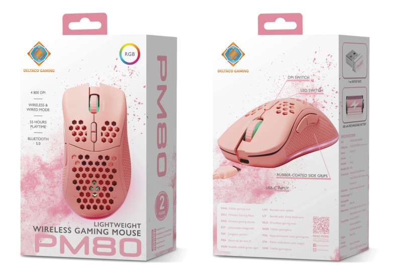 Deltaco GAM-120 PM80 Gaming Wireless Bluetooth Mouse Pink