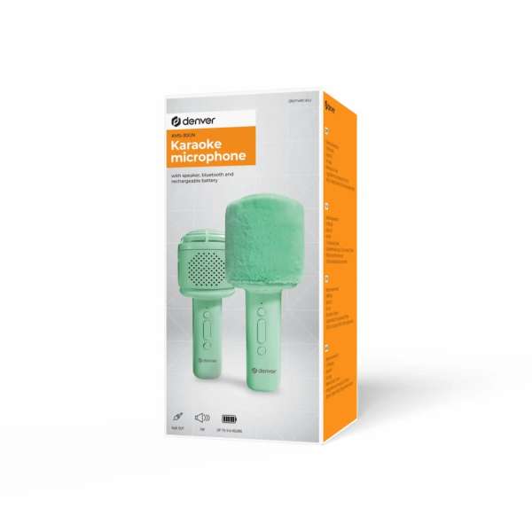 Denver KMS-30RO Bluetooth Karaoke Microphone Speaker with fluffy top Green
