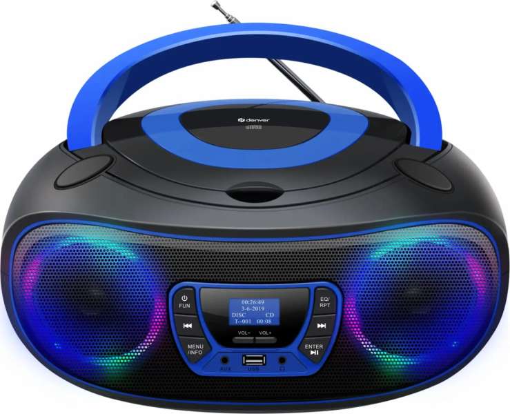 Denver TDB-212BU DAB+ Boombox With DAB+/FM Radio Bluetooth function USB CD player & AUX input Blue