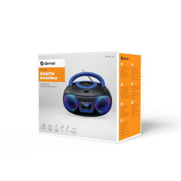 Denver TDB-212BU DAB+ Boombox With DAB+/FM Radio Bluetooth function USB CD player & AUX input Blue