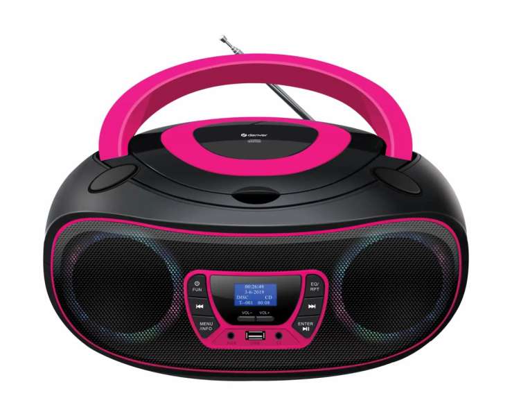 Denver TDB-212P DAB+ Boombox With DAB+/FM Radio Bluetooth function USB CD player & AUX input Pink