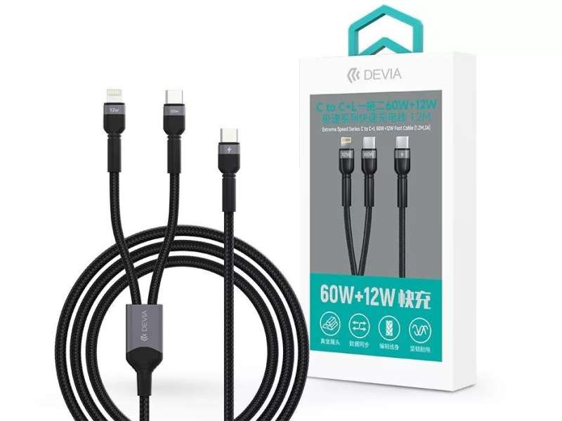 Devia ST111653 Extreme Speed Series 1,2m 60W+12W Type-C/Type-C + Lightning 1,2m Black