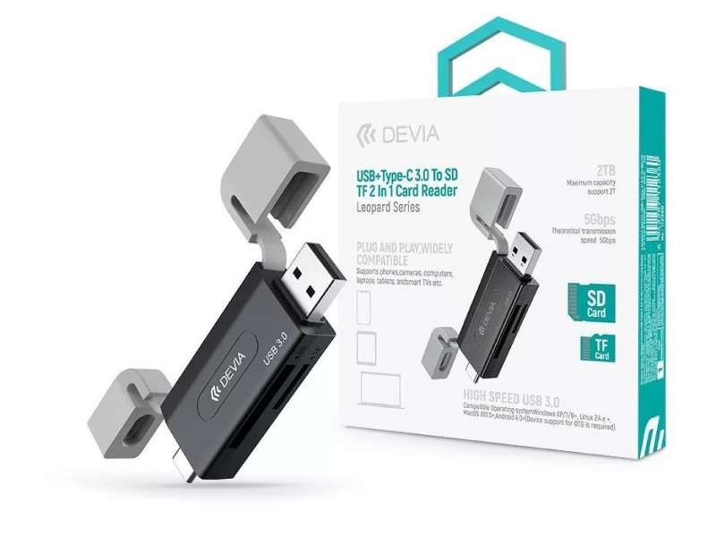 Devia ST112360 Leopard Series 2in1 SD/microSD USB/USB-C Card Reader Black