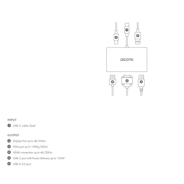 Dicota USB-C Portable 5-in-1 Mini Docking Station 4K HDMI DP PD 100W Grey
