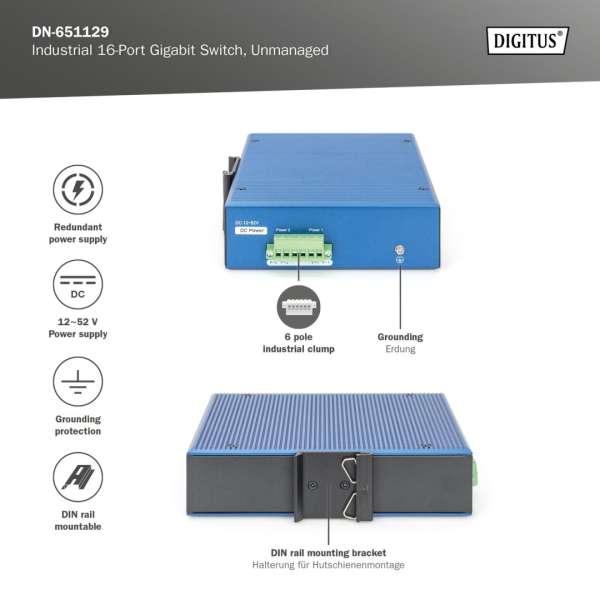 Digitus 16 Port 10/100/1000Mbps Gigabit Ethernet Network Switch Blue