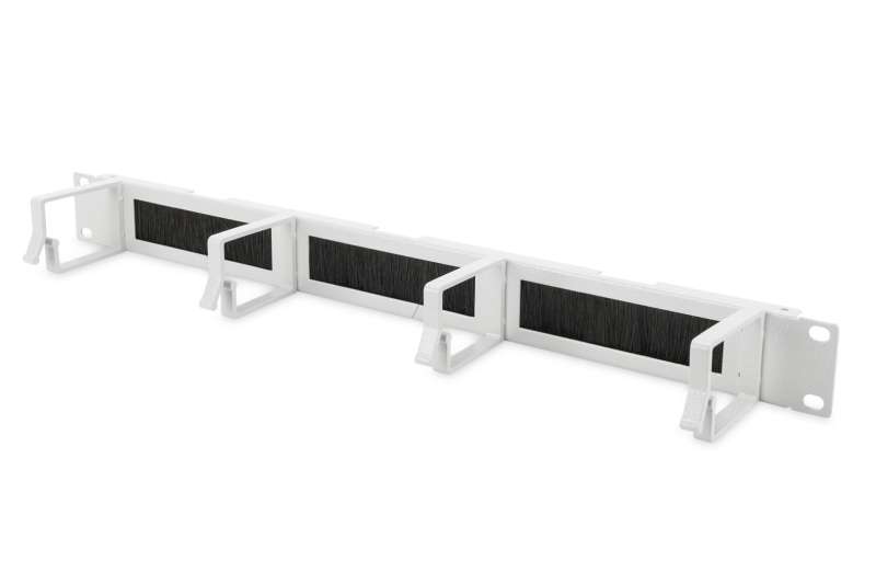 Digitus 1U cable management panel with brush entries 4x aluminum cable rings 44x60mm Grey (RAL 7035)