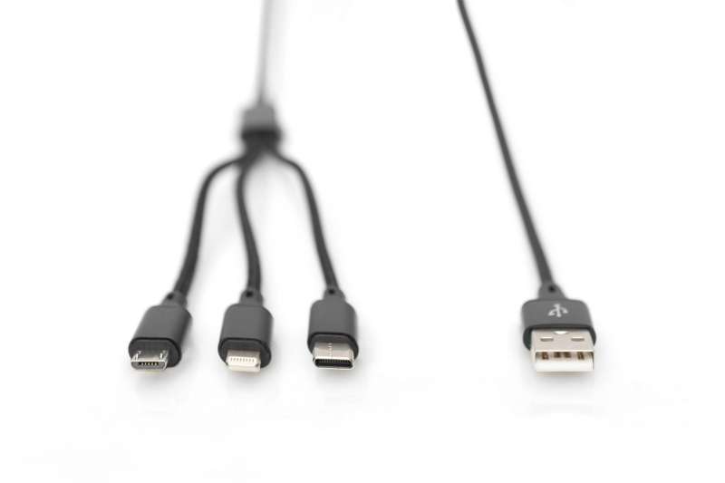 Digitus 3-in-1 Charger Cable for Apple Android and Google-Pixel Devices 1m Black