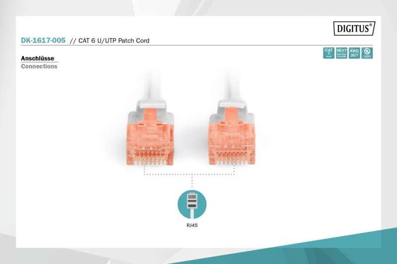 Digitus CAT6 U-UTP Patch Cable 0,5m Grey