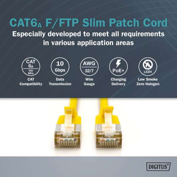 Digitus CAT6A F-FTP Patch Cable 2m Yellow
