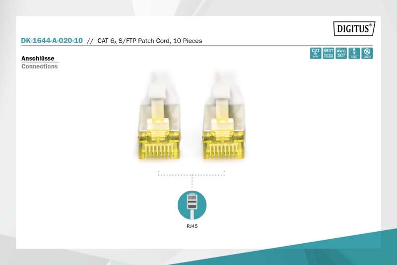Digitus CAT6A S-FTP Patch Cable 2m Grey (10db)