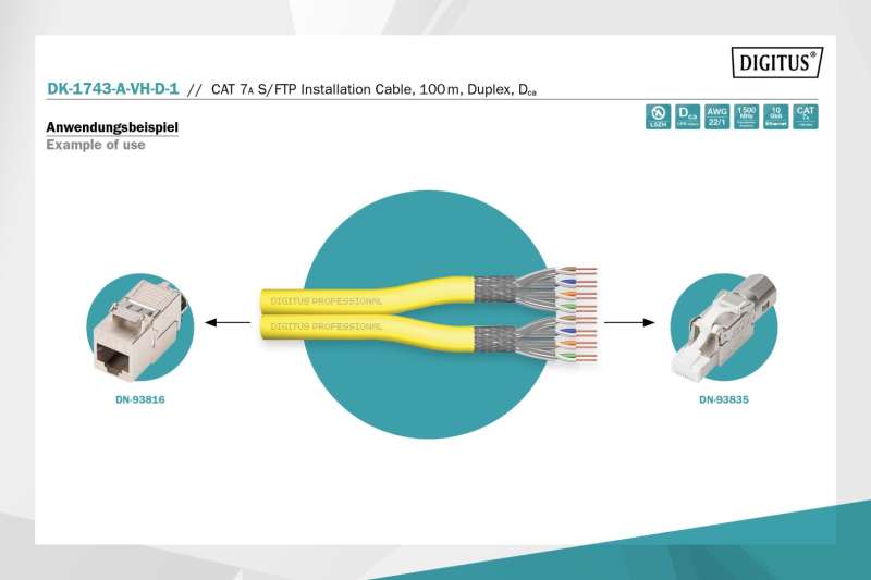 Digitus CAT7A S-FTP installation cable 100m Yellow