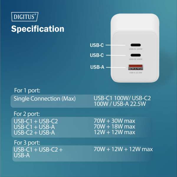 Digitus DA-10304 100W USB GaN Charger White