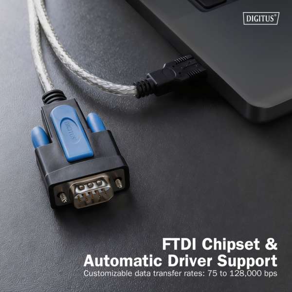 Digitus DA-70170 USB 2.0 to RS232 adapter cable integrated FTDI chipset 1,8m Black